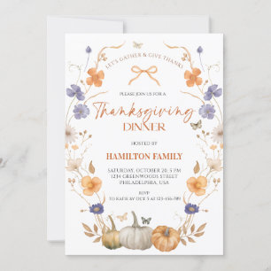 Invitation au dîner de Thanksgiving avec citrouill