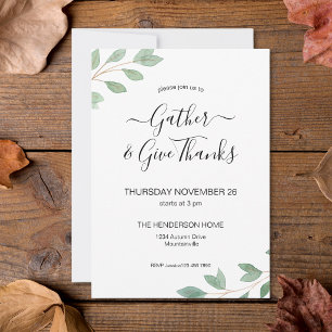 Invitation au dîner de Thanksgiving avec feuillage