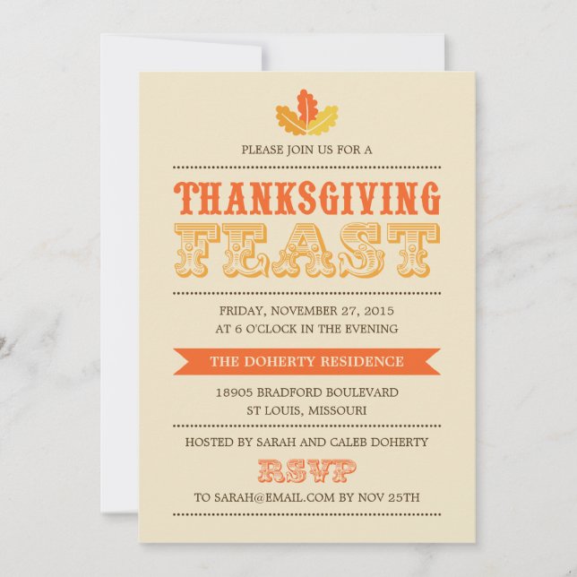 Invitation au dîner de Thanksgiving de la fête mod (Devant)