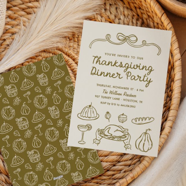 Invitation au dîner de Thanksgiving dessinée à la  (Créateur téléchargé)