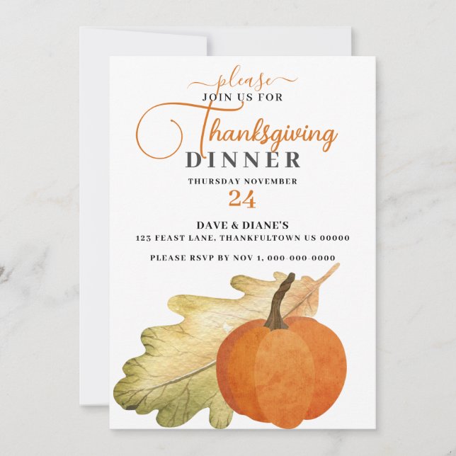 Invitation au dîner de Thanksgiving Oak Leaf & Pum (Devant)