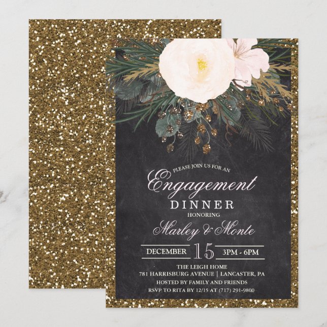 Invitation au dîner d'engagement floral hivernal (Devant / Derrière)