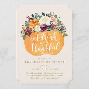 Invitation au dîner Floral Citrouille Thanksgiving