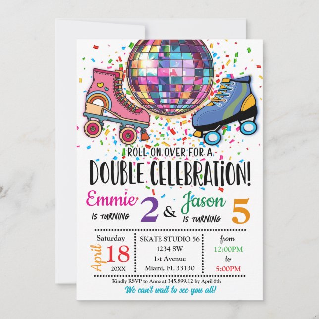 Invitation au Double Célébration de Disco de Patin (Devant)