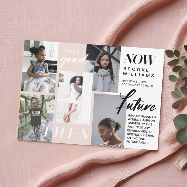 Invitation Au fil des ans - Maintenant & puis Graduation 5 Ph (Through the Years - Now & Then Graduation 5 Photo Invitation)