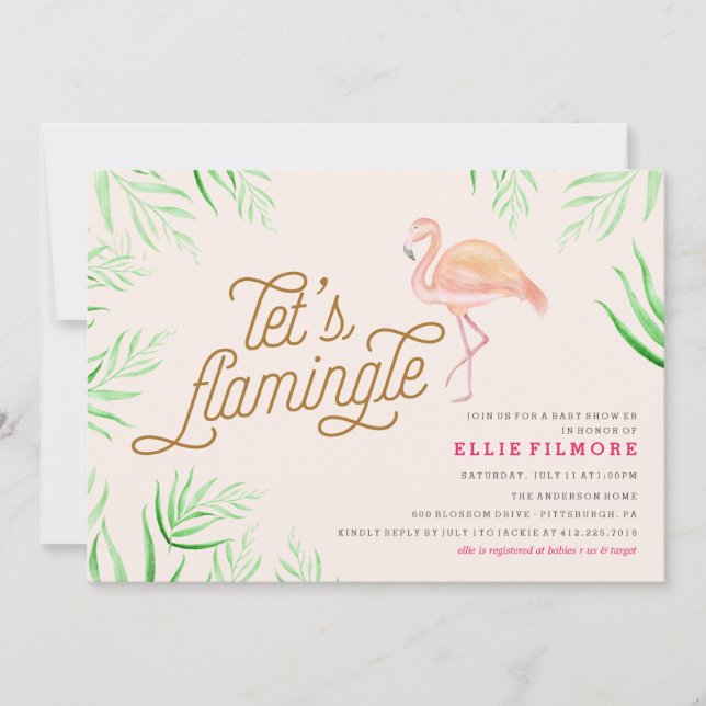 INVITATION AU FLAMANT ROSE DE BABY SHOWER FLAMINGL (Devant)