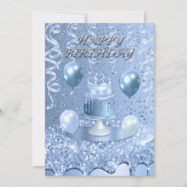 Invitation au gâteau d'anniversaire bleu étincelan