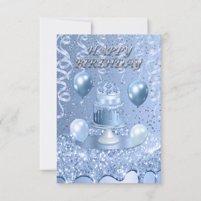 Invitation au gâteau d'anniversaire bleu étincelan (Devant)