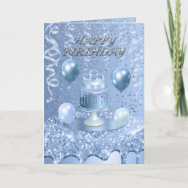 Invitation au gâteau d'anniversaire bleu étincelan