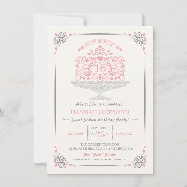 Invitation au gâteau d'anniversaire de Sweet sixte (Devant)