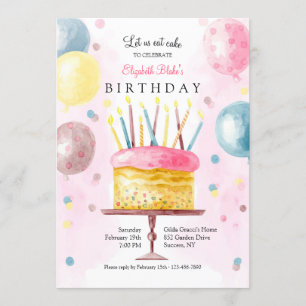 Invitation au gâteau d'anniversaire en aquarelle