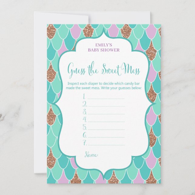 Invitation au jeu de Baby shower Aqua Purple Merma (Devant)