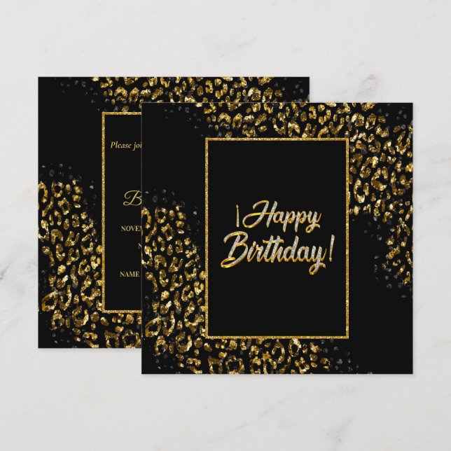 Invitation au léopard d'or noir et bijou (Devant / Derrière)