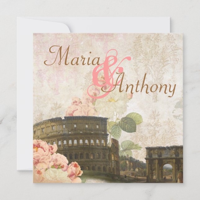 Invitation au mariage antique de la rose rose de R (Devant)
