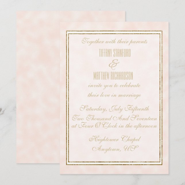 Invitation au mariage au Champagne et à l'or (Devant / Derrière)