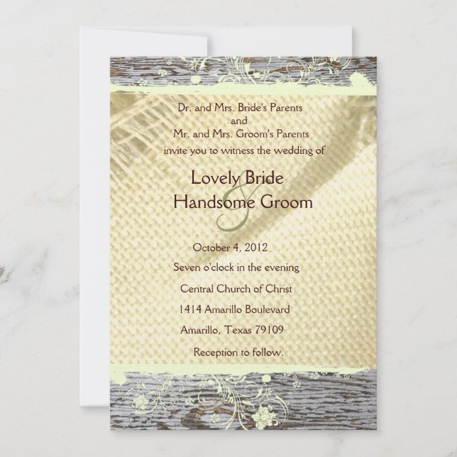 Invitation au Mariage campagnard de Burlap et de W (Devant)