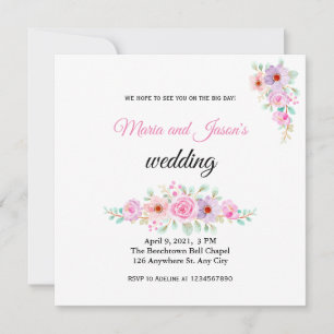 Invitation au Mariage campagnard floral rose