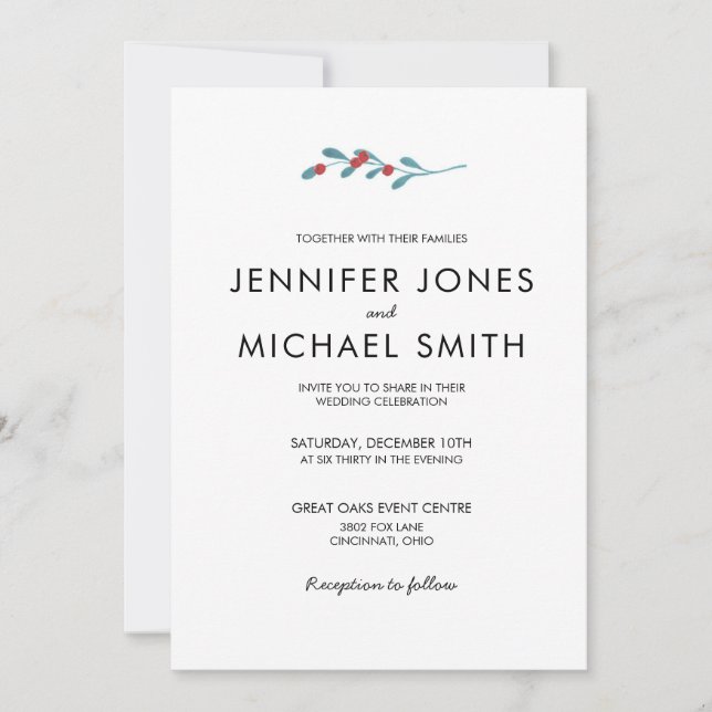 Invitation au mariage d'hiver Holly et Berries (Devant)