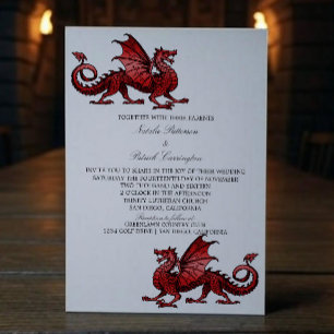 Invitation au mariage du dragon médiéval rouge