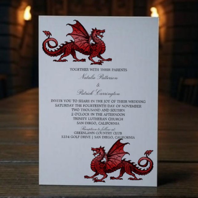 Invitation au mariage du dragon médiéval rouge (Red Medieval Dragon Wedding Invite)