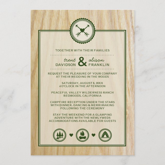 Invitation au mariage en forêt et au glamping (Devant)