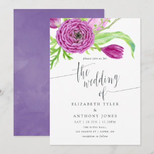 Invitation au mariage floral violet et prune