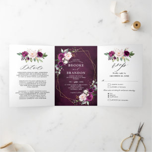 Invitation au mariage géométrique triplé blanc ivo