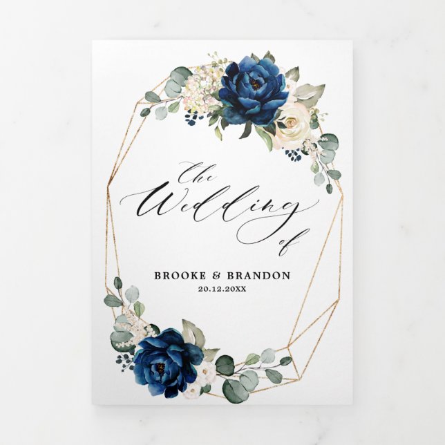 Invitation au mariage géométrique triplé blanc ivo (Page de couverture)