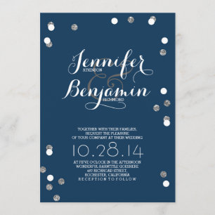 Invitation au mariage moderne Navy Blue & Silver C