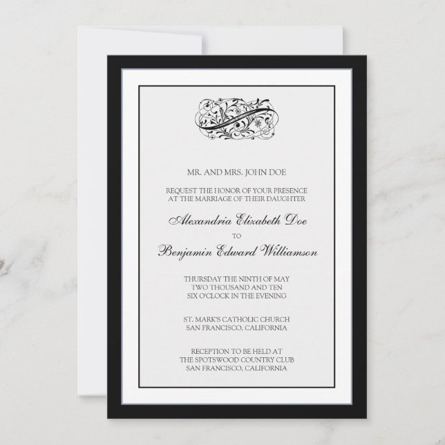 Invitation au mariage noir/blanc tout simplement é (Devant)