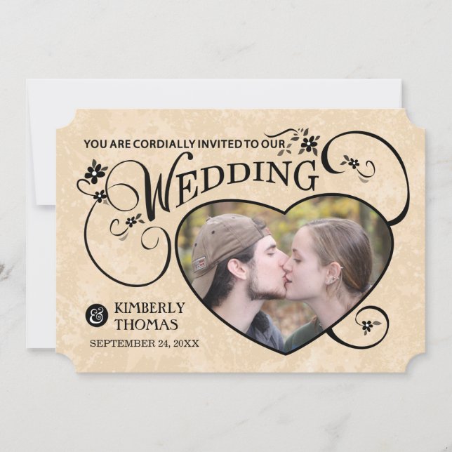 Invitation au mariage personnalisé Gold & Black (Devant)