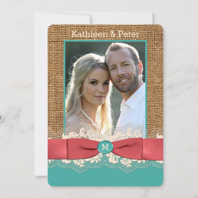 Invitation au mariage PHOTO de la dentelle de FAUX (Devant)