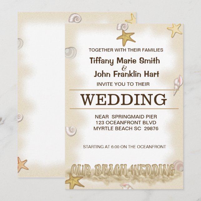 Invitation au mariage sur la plage (Devant / Derrière)