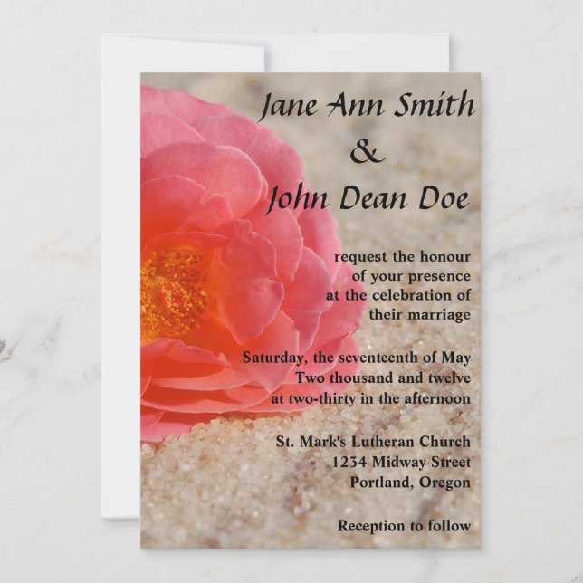 Invitation au mariage sur la plage :  Rose dans le (Devant)