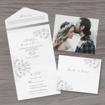 Invitation au mariage tout-en-un floral en argent