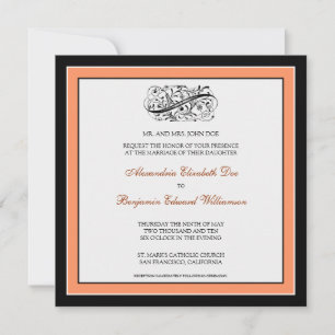 Invitation au mariage tout simple (noir/corail)
