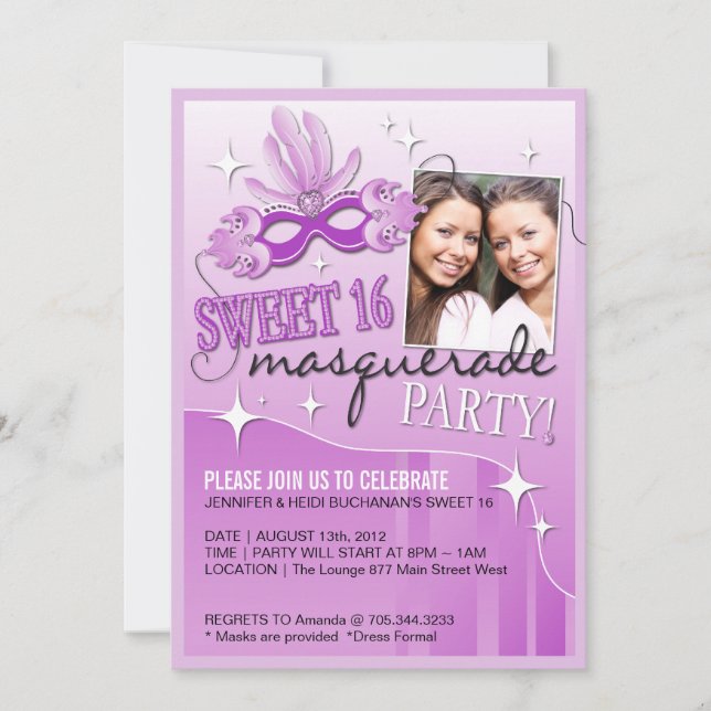 INVITATION AU MASQUÉRADE SWEET SIXTEEN (Devant)