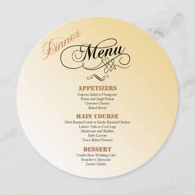 invitation au menu de dîner de mariage rond (Devant)