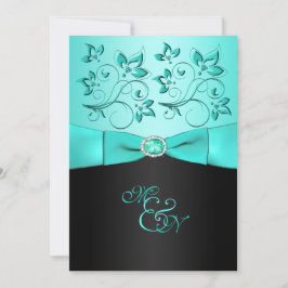 Invitation au Monogramme Aqua et Black Floral II