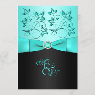 Invitation au Monogramme Aqua et Black Floral II
