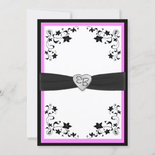 Invitation au monogramme floral rose et noir