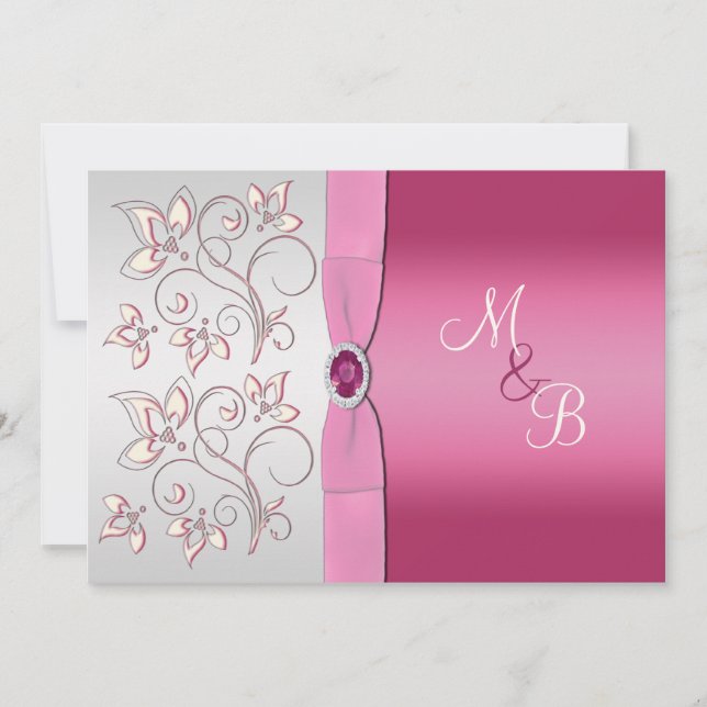 Invitation au monogramme rose et argent (Devant)