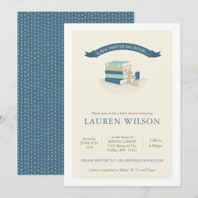 Invitation au nouveau Baby shower de chapitre - bl (Devant / Derrière)