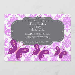 Invitation au papillon Damas et violet