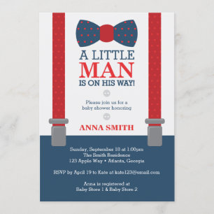 Invitation au petit Baby shower, bleu, rouge