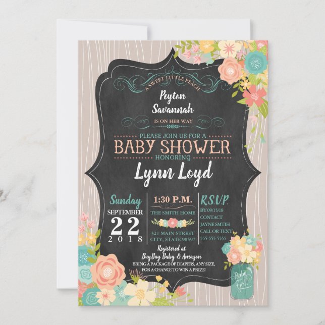 Invitation au petit Baby shower de pêche sucré (Devant)
