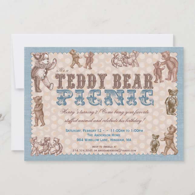 Invitation au pique-nique Teddy Bear de style Vint (Devant)