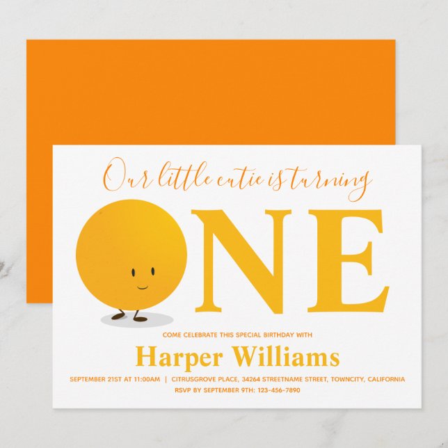 Invitation au premier anniversaire de Little Cutie (Devant / Derrière)