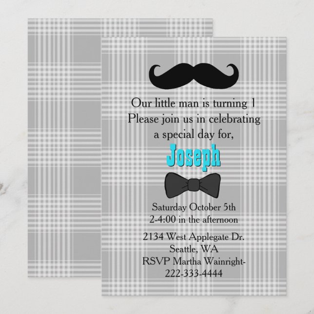 Invitation au premier anniversaire de Little Man M (Devant / Derrière)