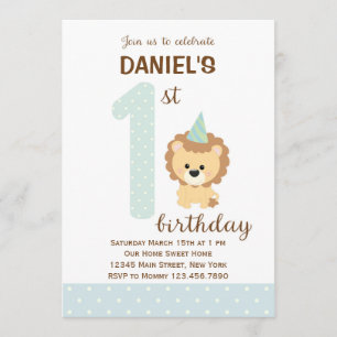 Invitation au premier anniversaire du lion (bleu)